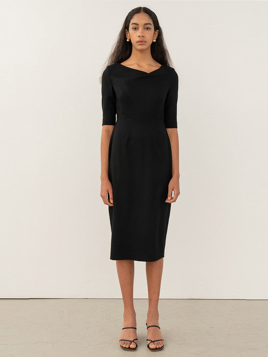 Kindersalmon Wool 100 Draped Shape Dress Black