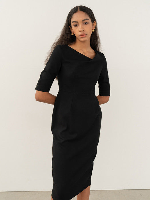 Kindersalmon Wool 100 Draped Shape Dress Black
