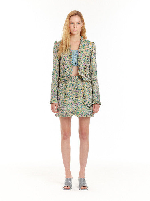 Eenk Uto Frilled Mini Skirt - Green/Yellow Multi