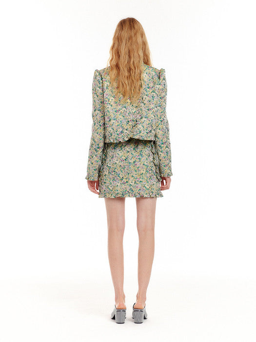 Eenk Uto Frilled Mini Skirt - Green/Yellow Multi