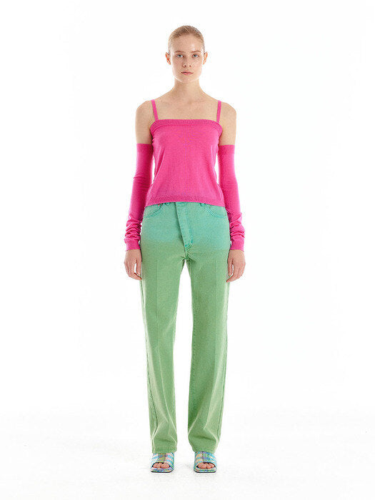 Eenk Uneva Asymmetric Front Denim Pants - Green