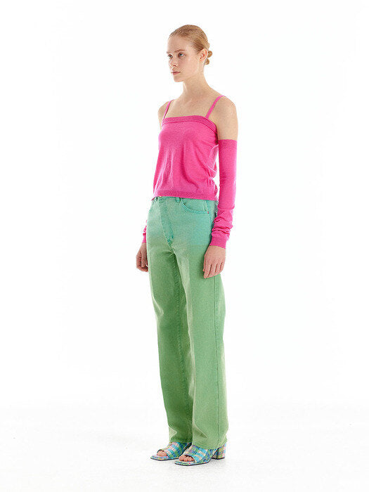 Eenk Uneva Asymmetric Front Denim Pants - Green