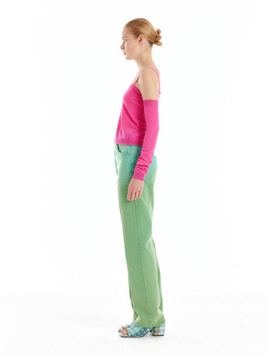 Eenk Uneva Asymmetric Front Denim Pants - Green