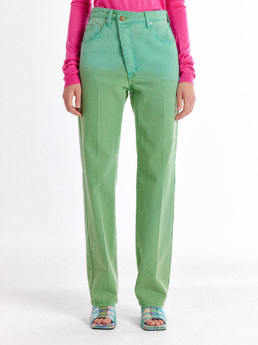 Eenk Uneva Asymmetric Front Denim Pants - Green