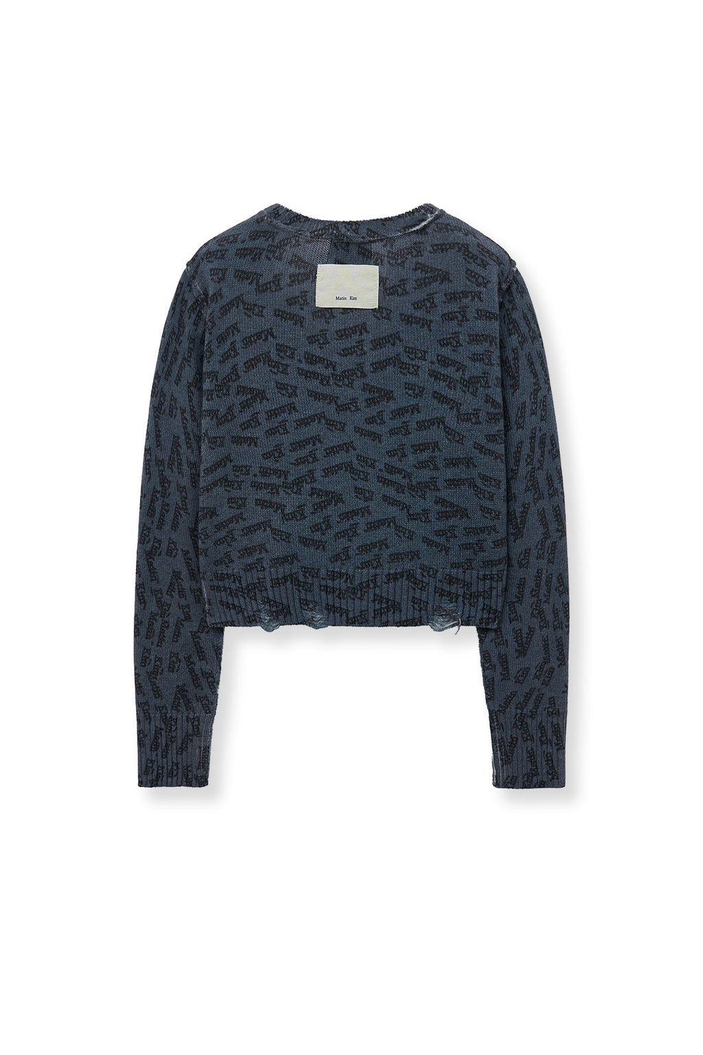 [matinkim] ALL OVER LOGO CROP CARDIGAN IN NAVY