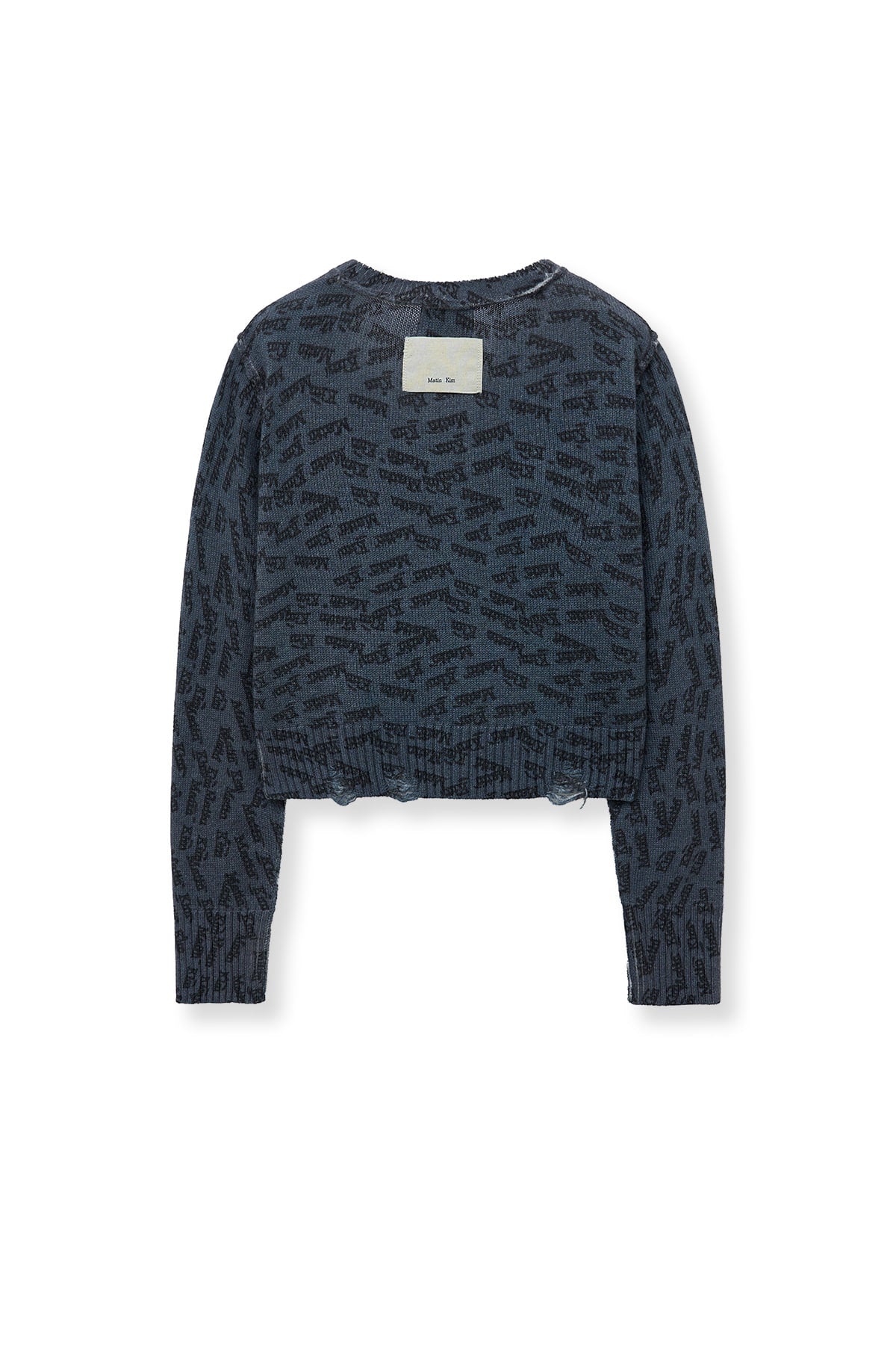 [matinkim] ALL OVER LOGO CROP CARDIGAN IN NAVY