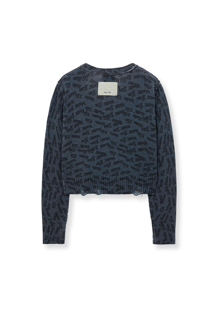 Matinkim Matin Kim All Over Logo Crop Cardigan IN Navy