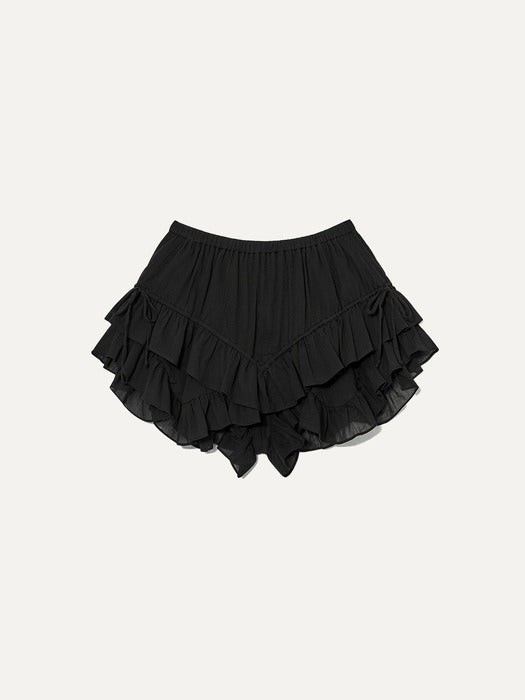 Kindersalmon Ruffle Trimming Shorts Black