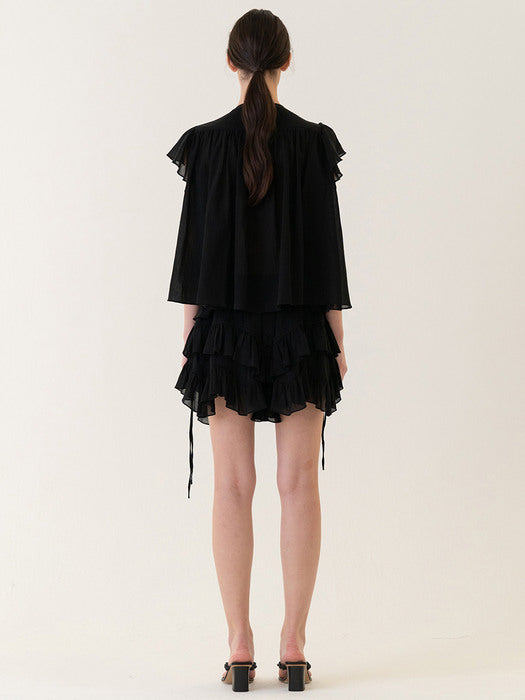 [Kindersalmon] Ruffle Trimming Shorts Black