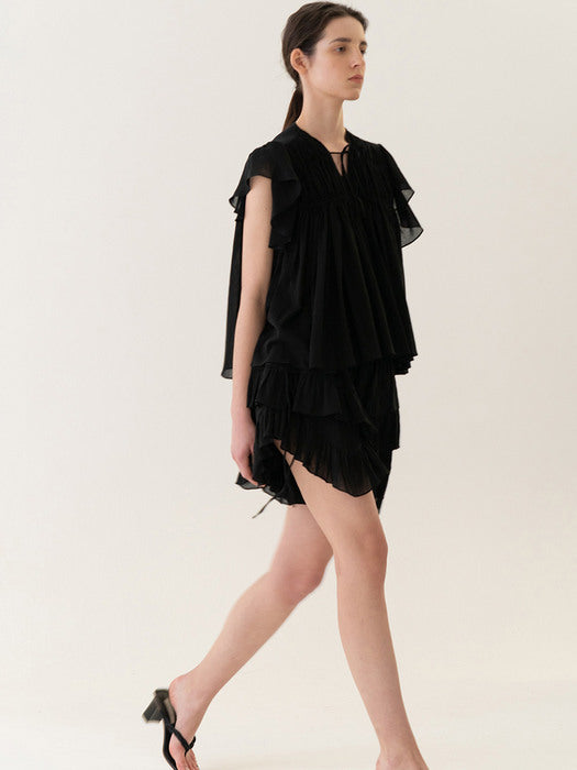 [Kindersalmon] Ruffle Trimming Shorts Black