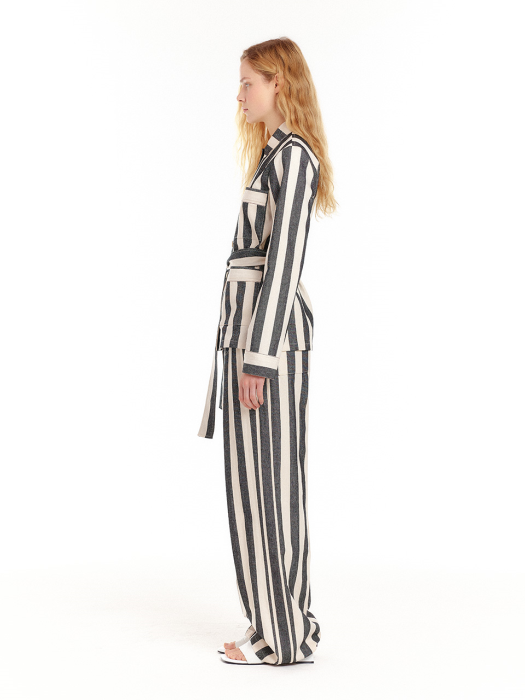 Eenk UP Drawstring hem wide-leg Pants - Ivory/Black Stripe