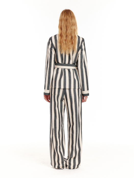 Eenk UP Drawstring hem wide-leg Pants - Ivory/Black Stripe