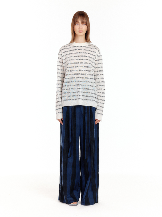 [EENK] University Belted Wide Pants - Navy/Black Stripe