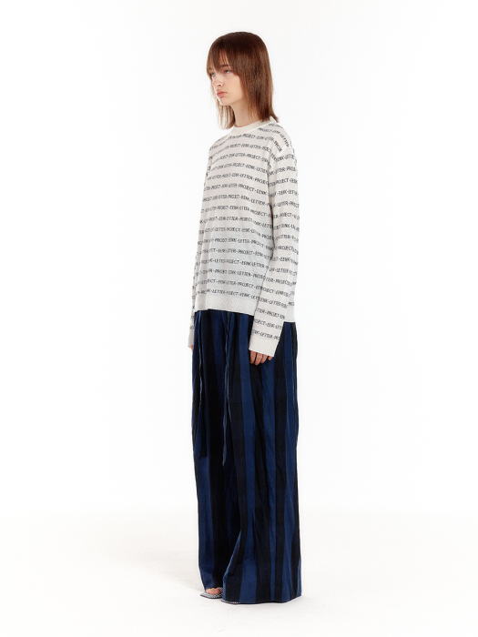 [EENK] University Belted Wide Pants - Navy/Black Stripe