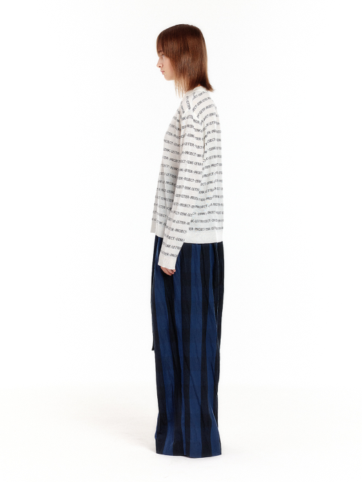 [EENK] University Belted Wide Pants - Navy/Black Stripe