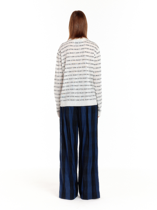 [EENK] University Belted Wide Pants - Navy/Black Stripe