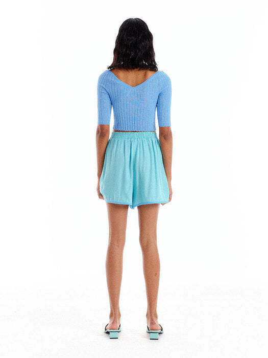 Eenk Uvina Wide V-Neck Knit Top - Sky Blue