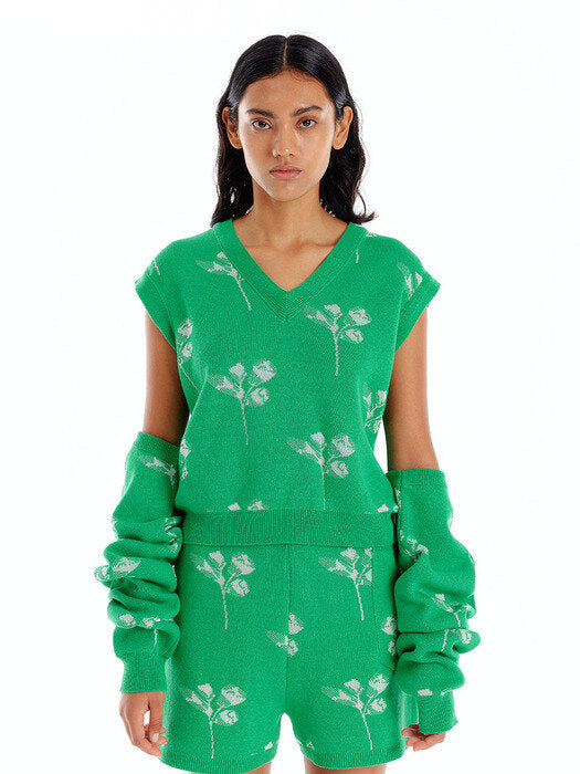 Eenk Uenna Jacquard Knit Vest Pullover - Green