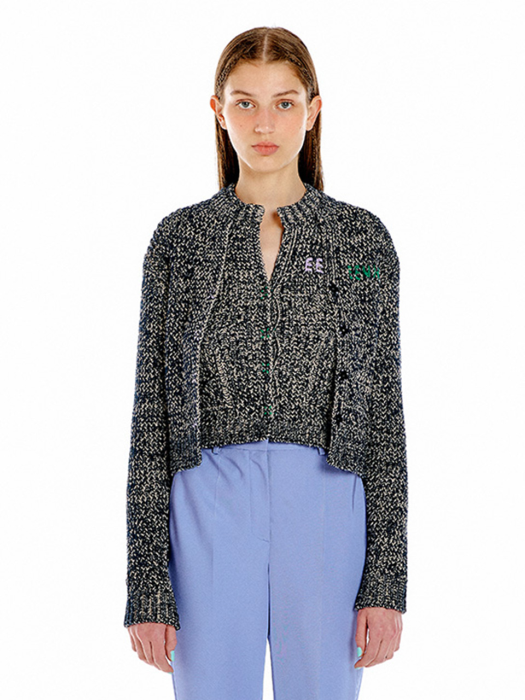 Eenk Urban Textured Knit Cardigan - Navy/Beige