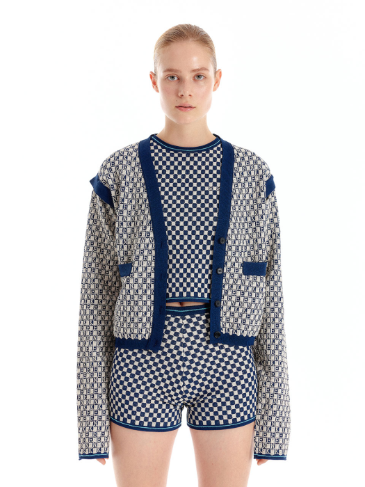 Eenk Ultra Gingham Vest Cardigan - Ivory/Navy