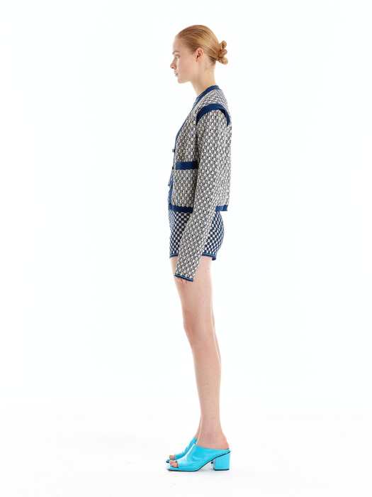 Eenk Ultra Gingham Vest Cardigan - Ivory/Navy