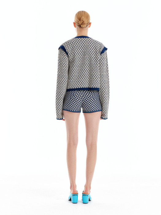 Eenk Ultra Gingham Vest Cardigan - Ivory/Navy