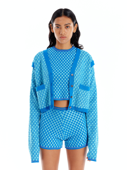 Eenk Ultra Gingham Vest Cardigan - Blue
