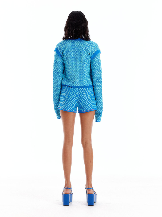 Eenk Ultra Gingham Vest Cardigan - Blue