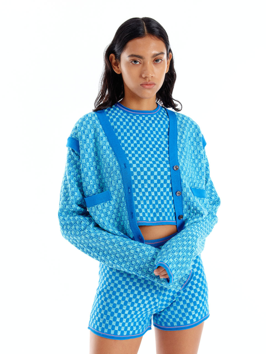 Eenk Ultra Gingham Vest Cardigan - Blue