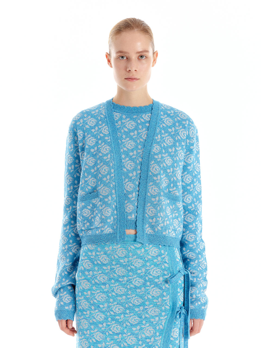 [EENK] Uloral Floral Jacquard Knit Cardigan - Sky Blue