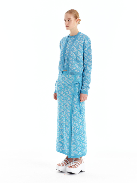 [EENK] Uloral Floral Jacquard Knit Cardigan - Sky Blue