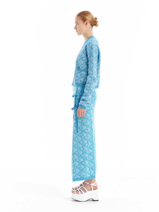 [EENK] Uloral Floral Jacquard Knit Cardigan - Sky Blue