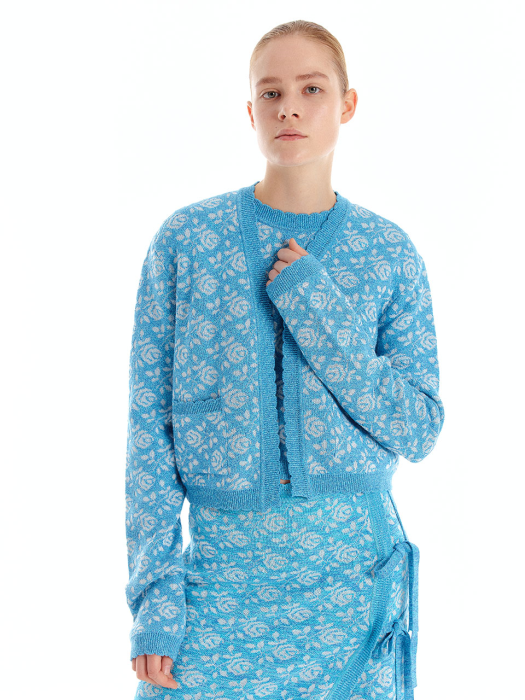 [EENK] Uloral Floral Jacquard Knit Cardigan - Sky Blue