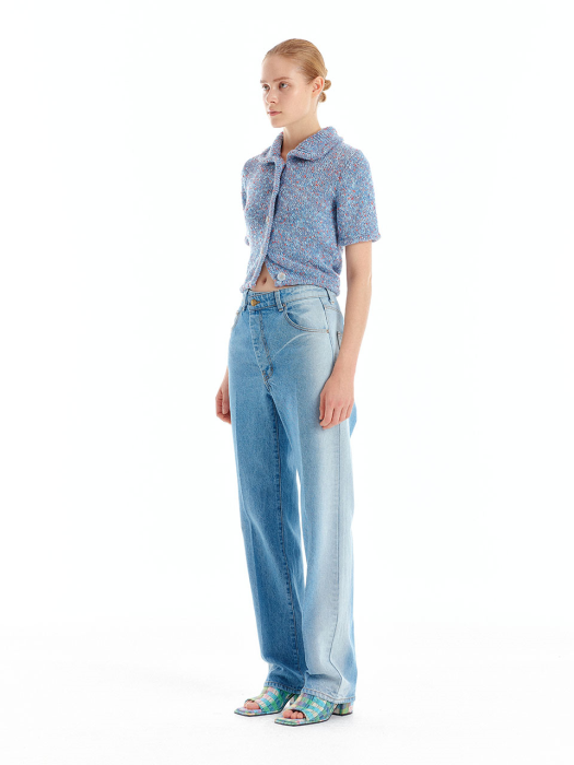 Eenk Universe Half Sleeve Knit Shirt - Blue/Orange/White Multi