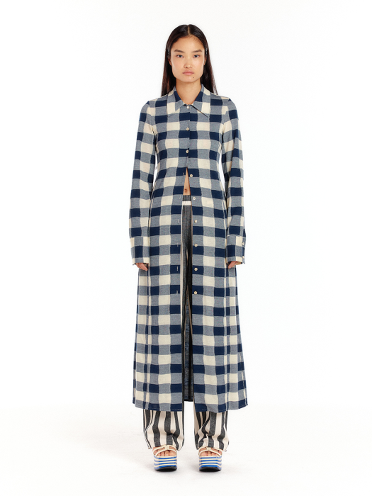 Eenk Ulyssa Jersey Shirt Dress - Ivory/Navy Check