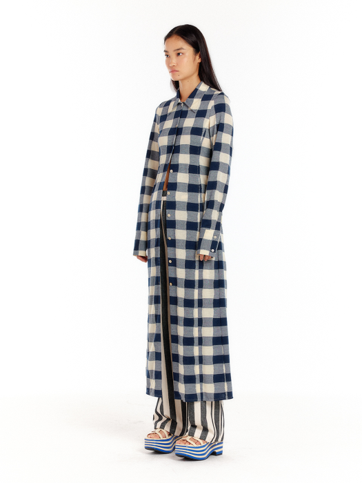 Eenk Ulyssa Jersey Shirt Dress - Ivory/Navy Check