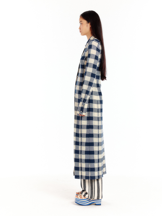 Eenk Ulyssa Jersey Shirt Dress - Ivory/Navy Check
