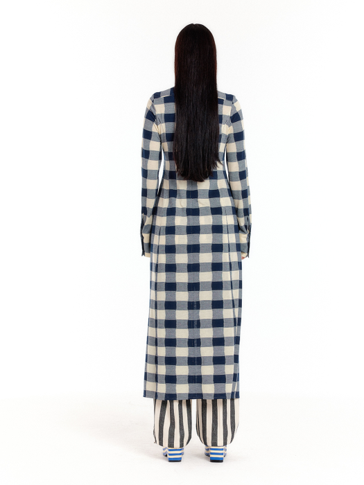 Eenk Ulyssa Jersey Shirt Dress - Ivory/Navy Check