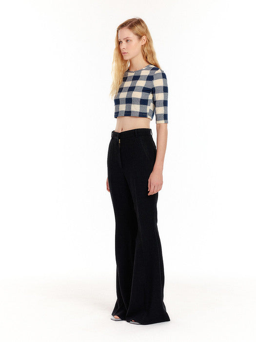 Eenk Urio Jersey Crop Top - Ivory/Navy Check