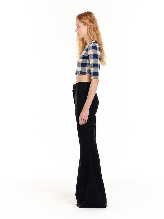 Eenk Urio Jersey Crop Top - Ivory/Navy Check