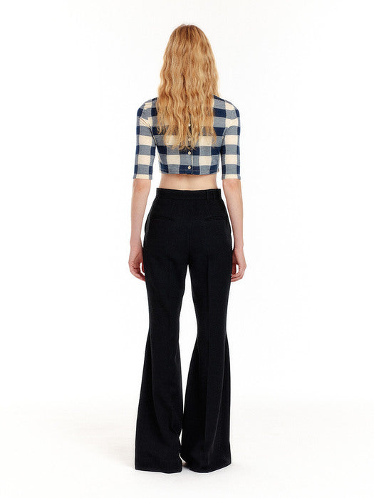 Eenk Urio Jersey Crop Top - Ivory/Navy Check