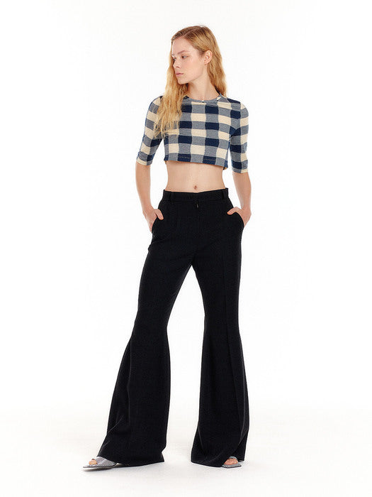 Eenk Urio Jersey Crop Top - Ivory/Navy Check