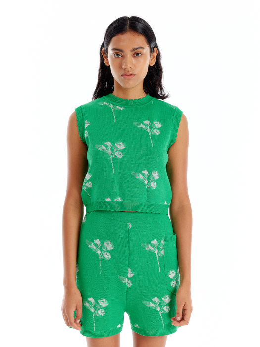 [EENK] Ulora Jacquard Knit Vest - Green