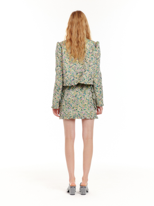 Eenk Uto Frilled Mini Skirt - Green/Yellow Multi