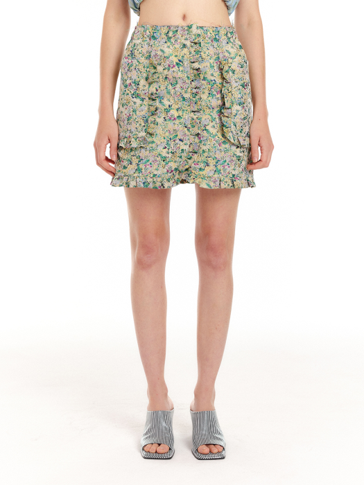Eenk Uto Frilled Mini Skirt - Green/Yellow Multi
