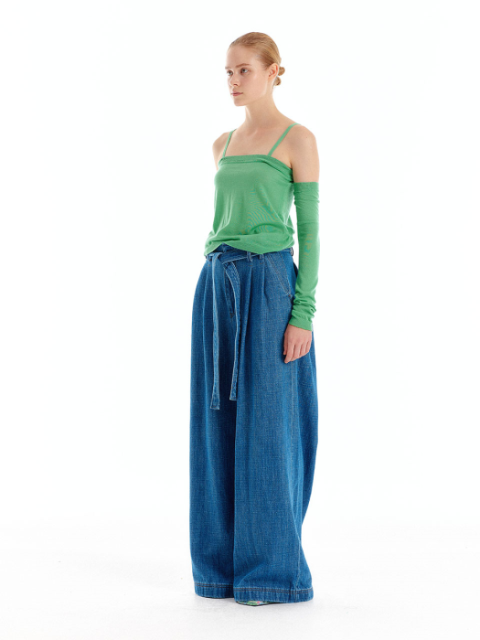 [EENK] Uhaio Two-Tuck Wide Denim Pants - Denim Blue