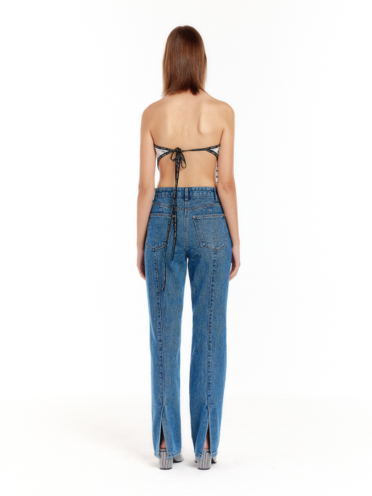 [EENK] Ulit Back-Slit Denim Pants - Denim Blue