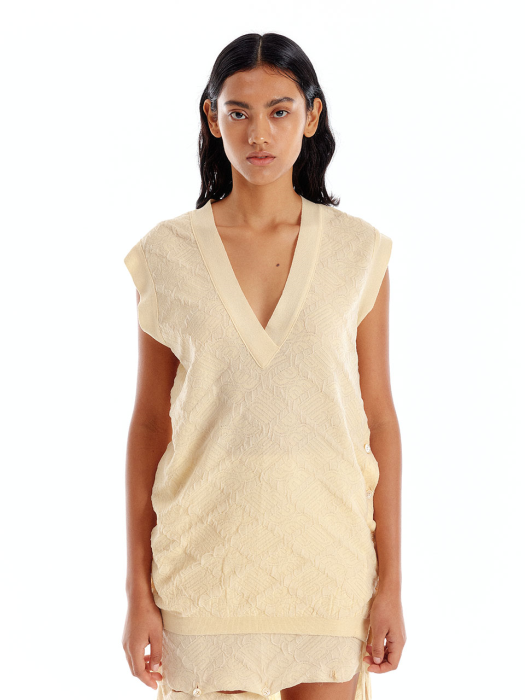 Eenk Uiui Logo Jacquard Oversized Knit Vest - Light Yellow