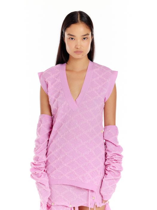 Eenk Uiui Logo Jacquard Oversized Knit Vest - Light Pink