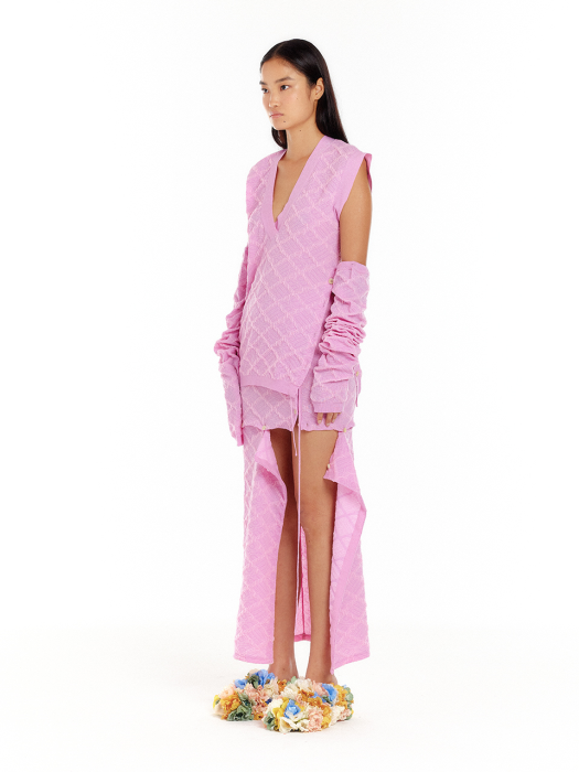[EENK] Uiui Logo Jacquard Oversized Knit Vest - Light Pink